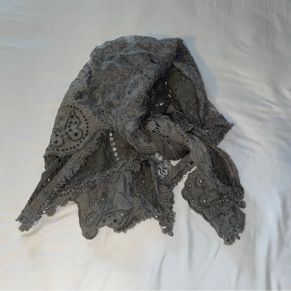 Grey Lace and Eyelet Square Women’s Scarf, OS